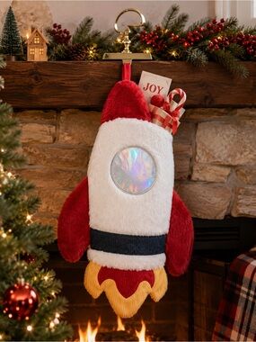 Festive Red & White Rocket Christmas Stocking
